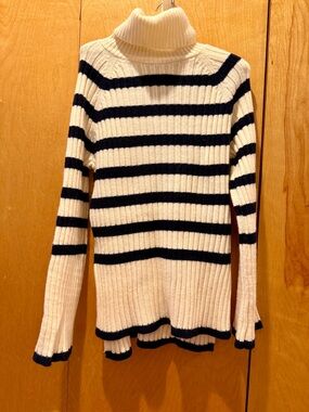 Hem & Thread Cream and Black Striped Ribbed Turtleneck Sweater